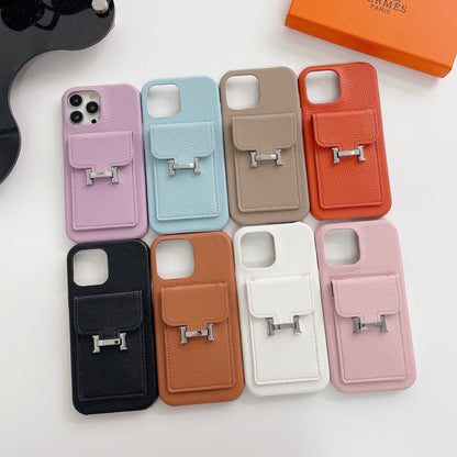 H Card Holder Leather iPhone 17 Case