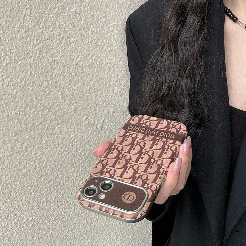 CD White & Brown Color Leather iPhone Case