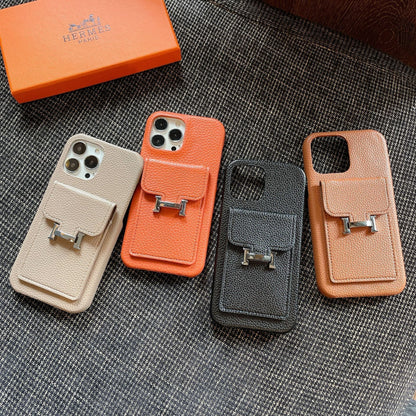 H Card Holder Leather iPhone 17 Case