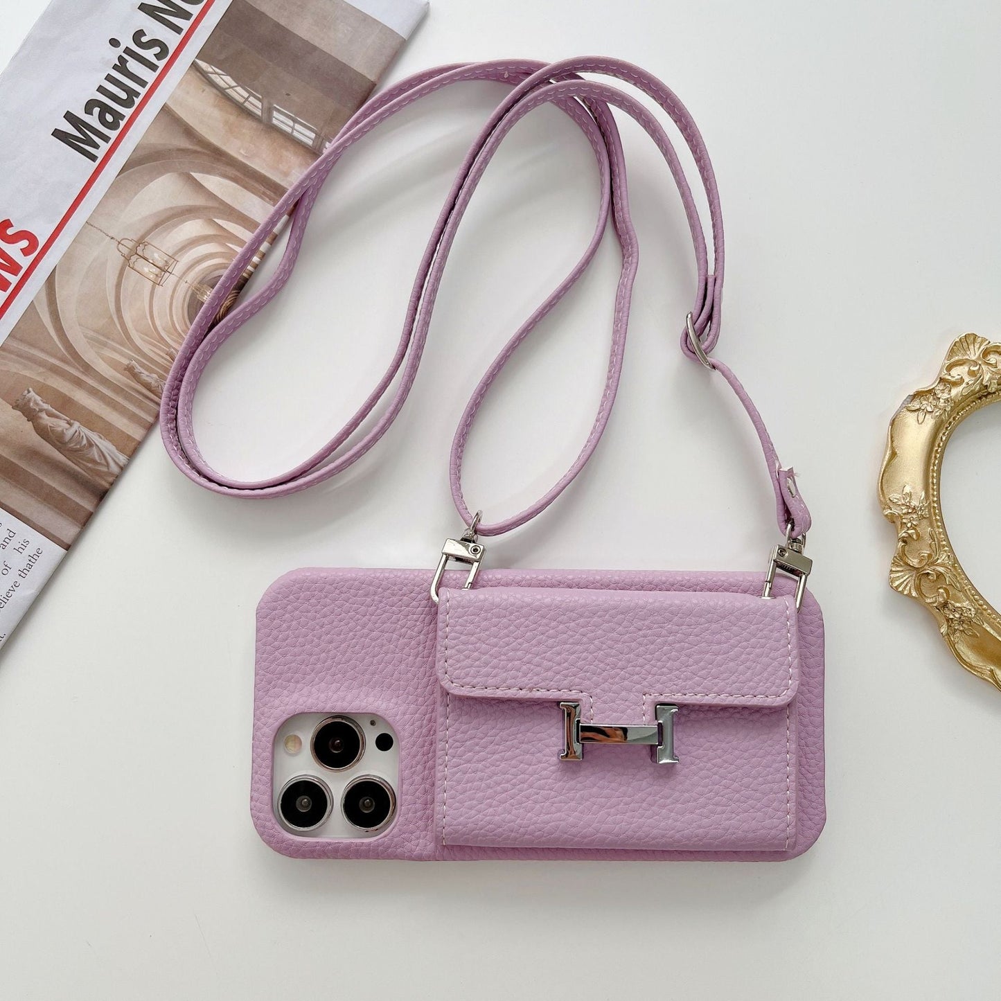 H Card Holder Leather Chain iPhone 16 Case