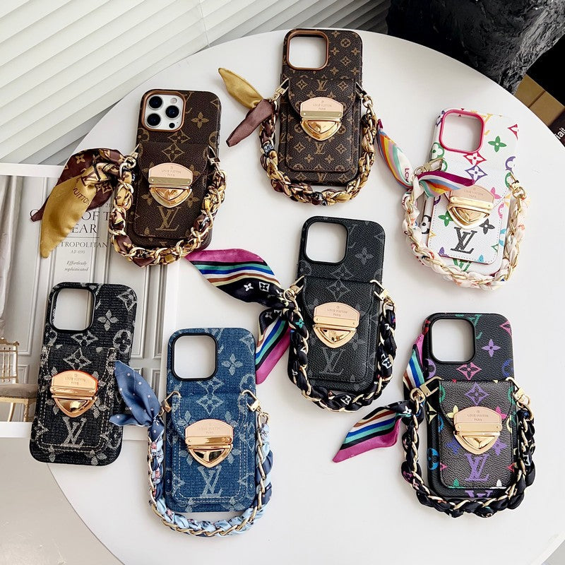 Louis Gold Card Bag Silk Scarves iPhone Case