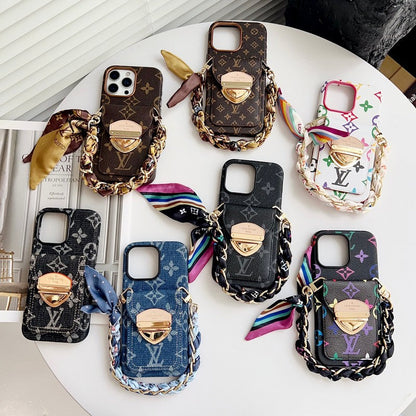 Louis Gold Card Bag Silk Scarves iPhone Case