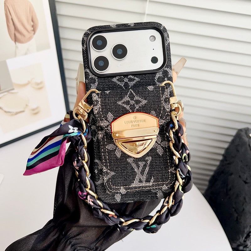 Louis Gold Card Bag Silk Scarves iPhone Case