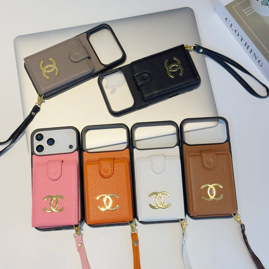 CC Card Bag Leather Hand Chain iPhone Case
