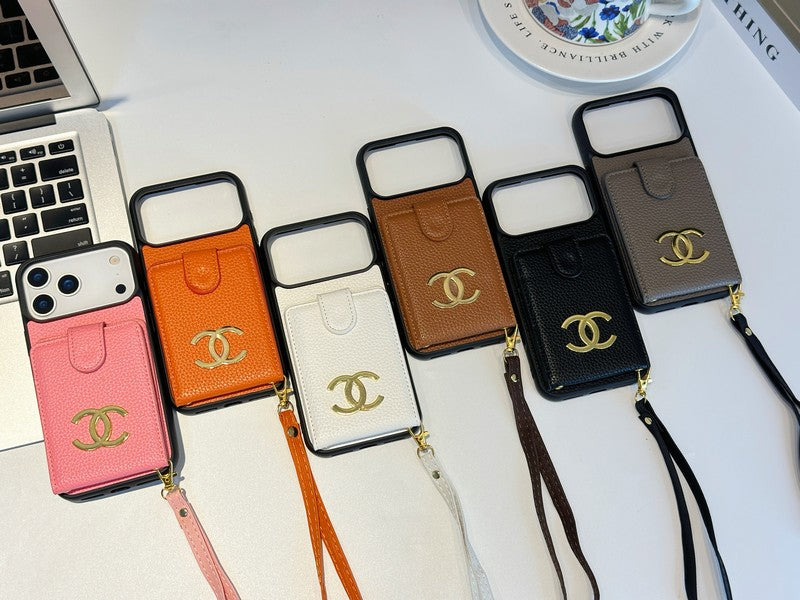 CC Card Bag Leather Hand Chain iPhone Case