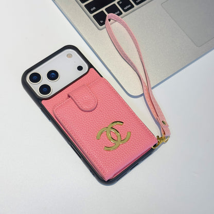 CC Card Bag Leather Hand Chain iPhone Case