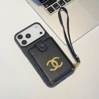 CC Card Bag Leather Hand Chain iPhone Case