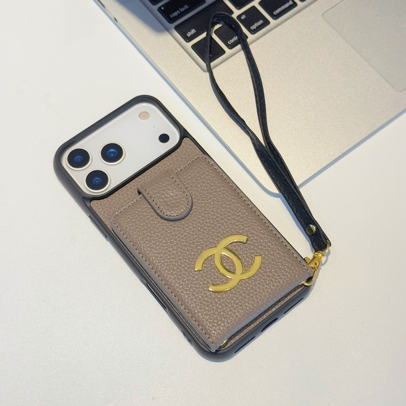 CC Card Bag Leather Hand Chain iPhone Case