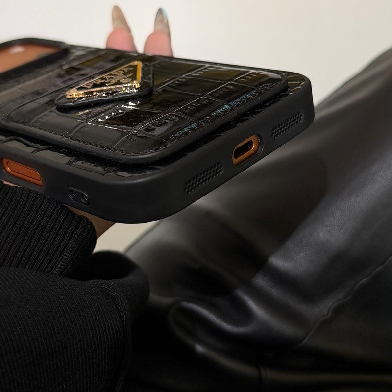 Pra Black Leather iPhone Case