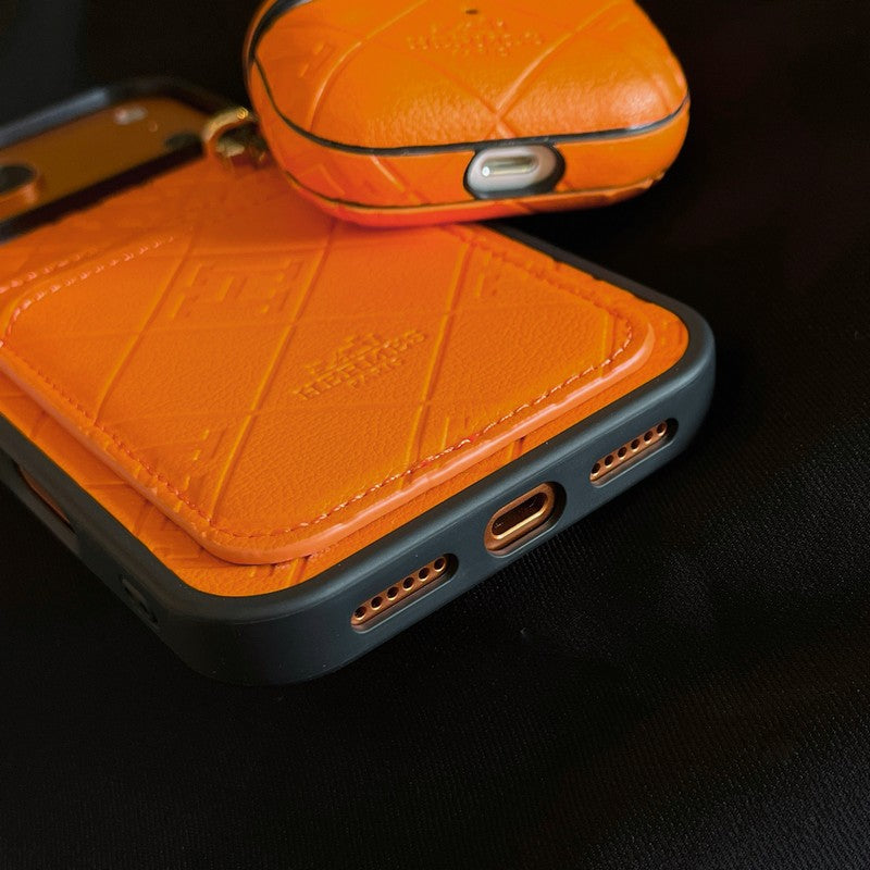 H Card Holder Leather iPhone Case + Airpods Case