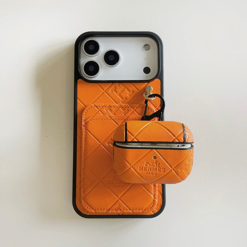 H Card Holder Leather iPhone Case + Airpods Case