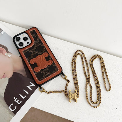 CE Gold Chain Leather iPhone 16 Case