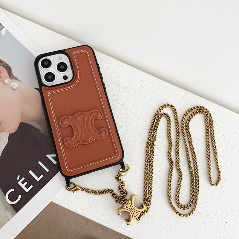 CE Gold Chain Leather iPhone 16 Case