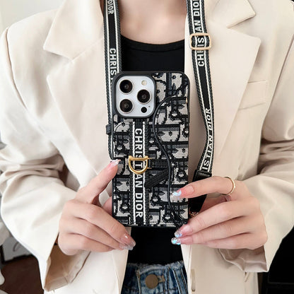 CD Crossbody Scarves Leather iPhone Case
