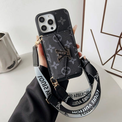 Lou Card Holder Brown Black Crossbody iPhone Case
