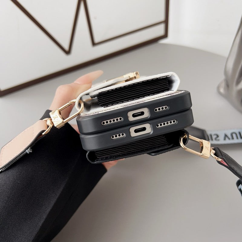Lou Card Holder Brown Black Crossbody iPhone Case