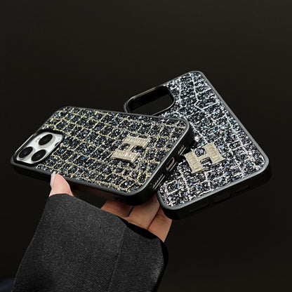 H Gold & Silver Diamond Black Leather iPhone Case
