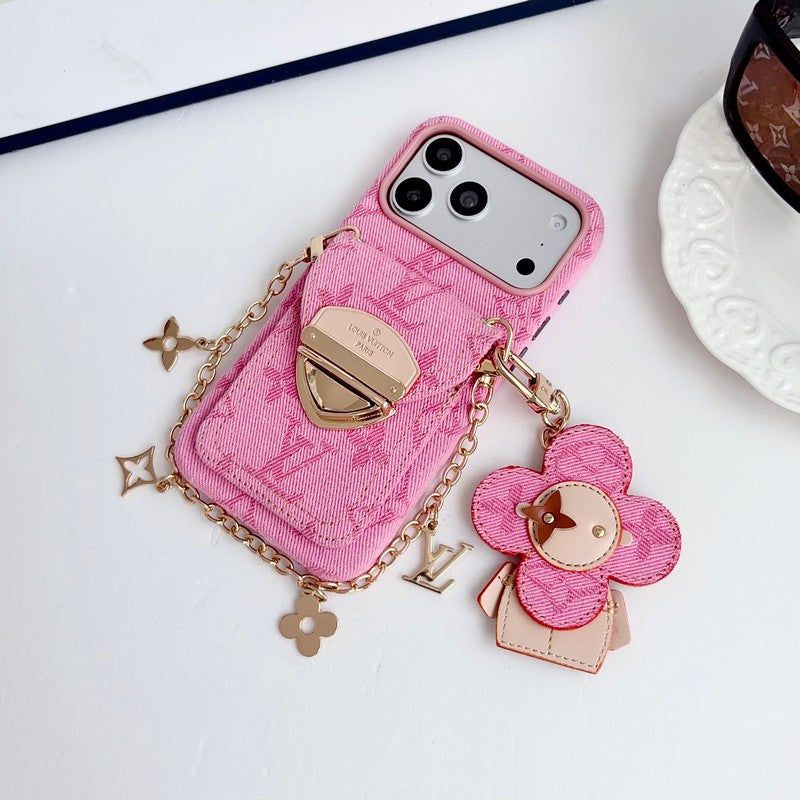 Louis Vivienne Pendant Gold Chain iPhone Case