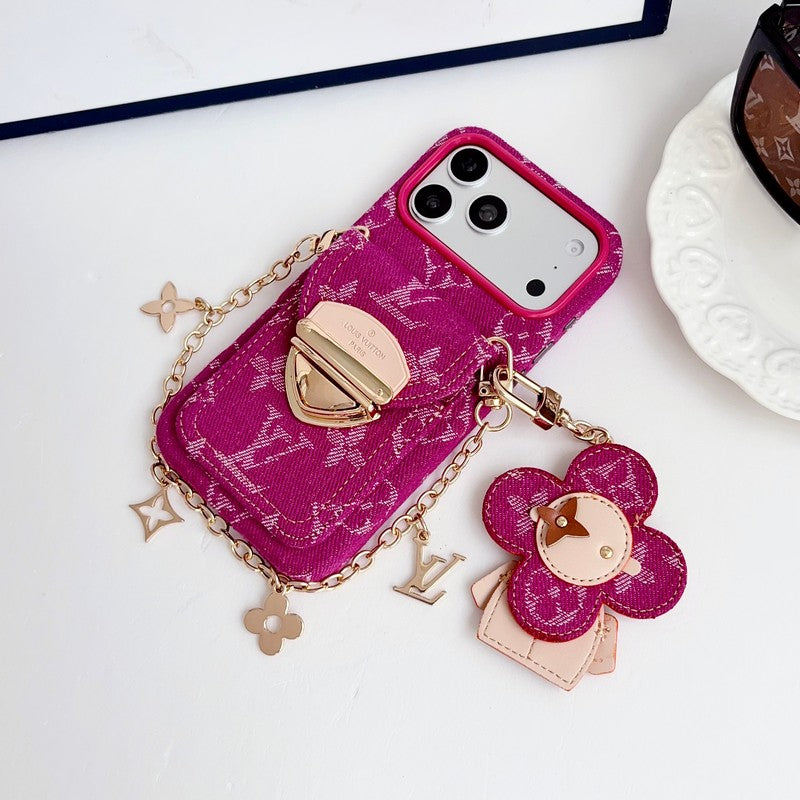 Louis Vivienne Pendant Gold Chain iPhone Case