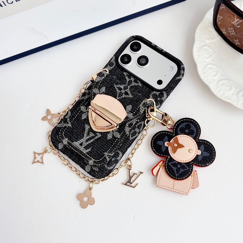 Louis Vivienne Pendant Gold Chain iPhone Case