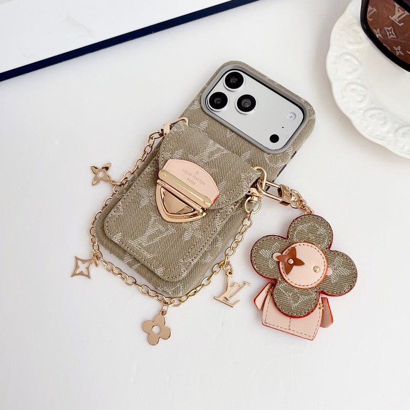 Louis Vivienne Pendant Gold Chain iPhone Case