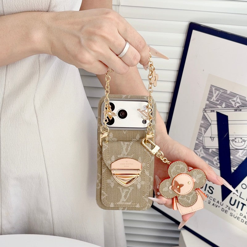 Louis Vivienne Pendant Gold Chain iPhone Case