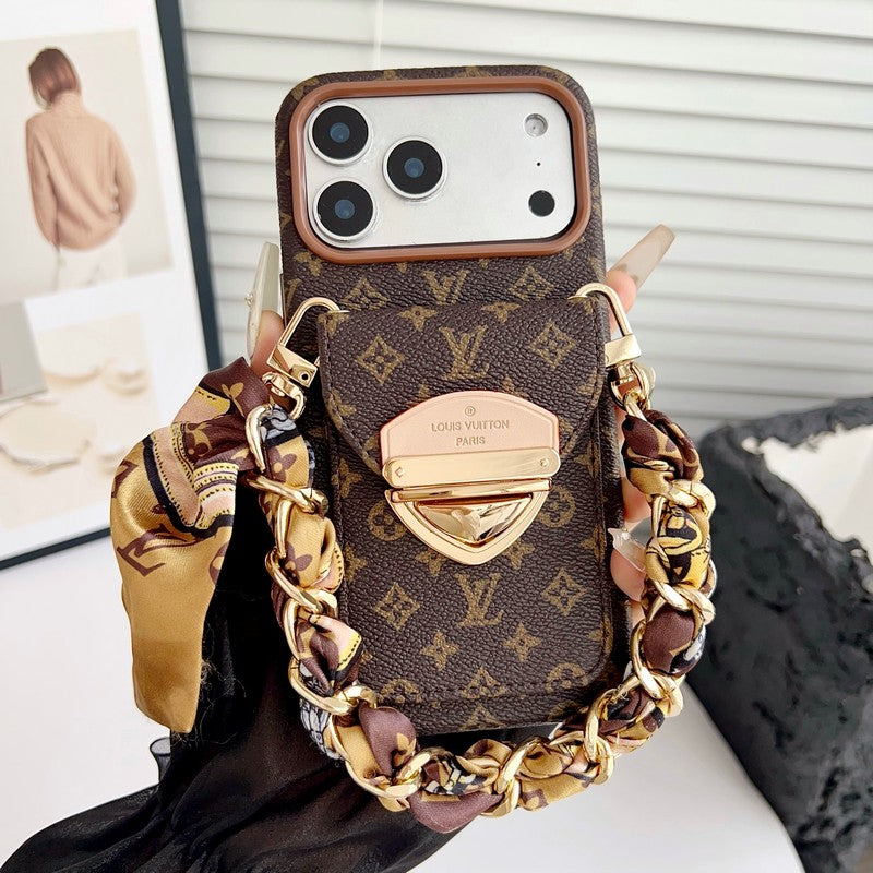 Louis Gold Card Bag Silk Scarves iPhone Case