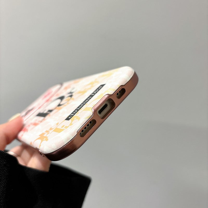 CD White & Brown Color Leather iPhone Case