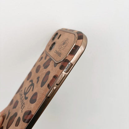 CC Brown Color Leather iPhone Case